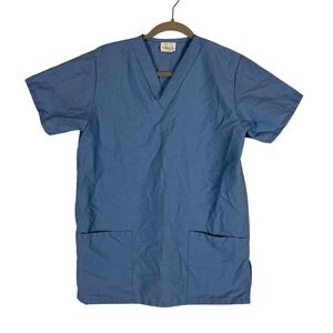Fundamentals Scrub Top Womens XS Blue V Neck Medical Short Sleeve Pockets